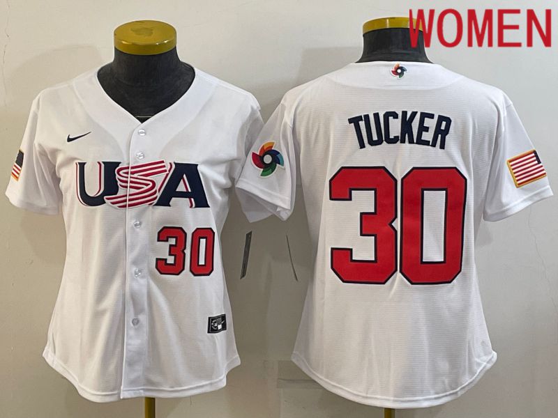 Women 2023 World Cub USA #30 Tucker White Nike MLB Jersey4->women mlb jersey->Women Jersey